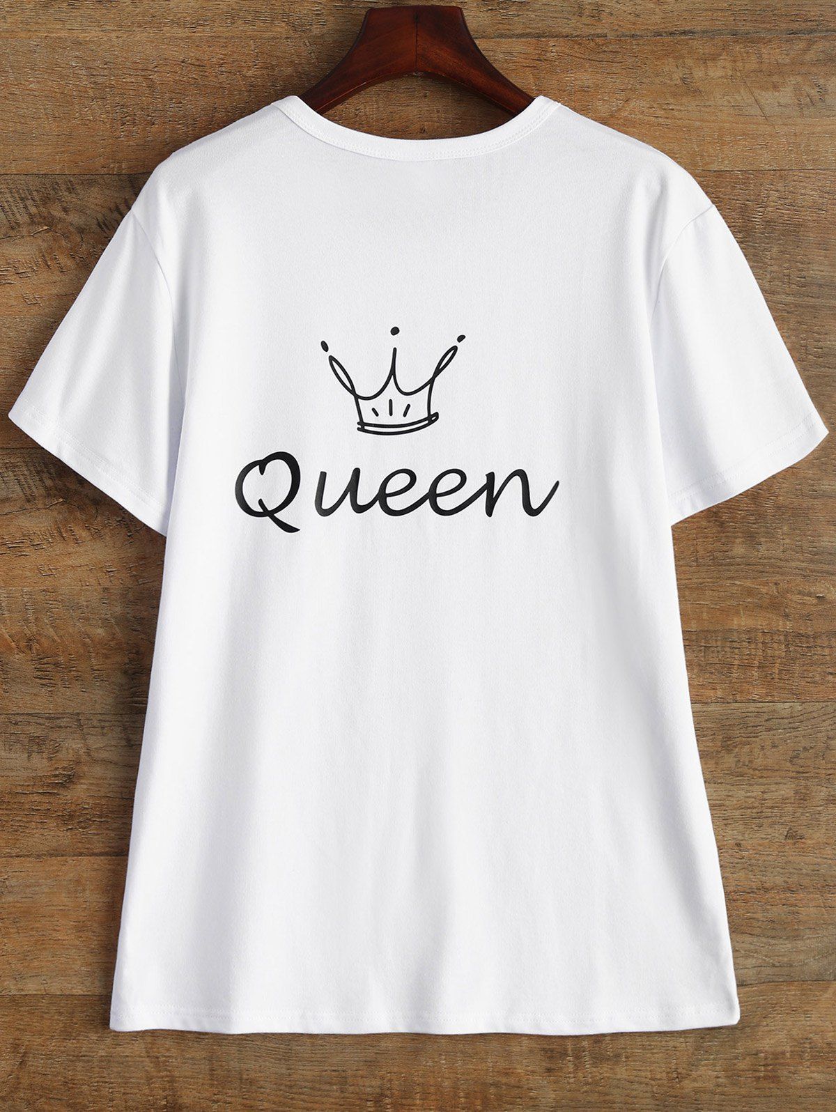 White L Print Queen Crown Short Sleeve T Shirt | RoseGal.com