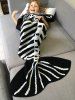 Couverture Enveloppante Sirène d'Halloween Très Douce Tricotée Squelette de Poisson pour Enfants - Blanc et Noir 