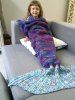 Couverture Queue de Sirène Confortable Tricotée pour Canapé Enfants - Bleu M