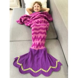 

Soft and Comfortable Wavy Design Knitted Fish Tail Blanket, Rose red