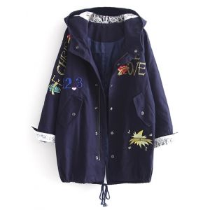Hooded Letter Embroidered Sequins Coat