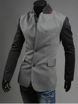 Blazer contrastant avec deux fentes et poches - GRAY - XL