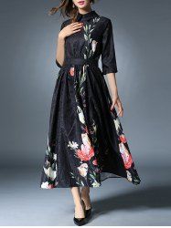 [35% OFF] Vintage A Line Floral Jacquard Midi Dress | Rosegal