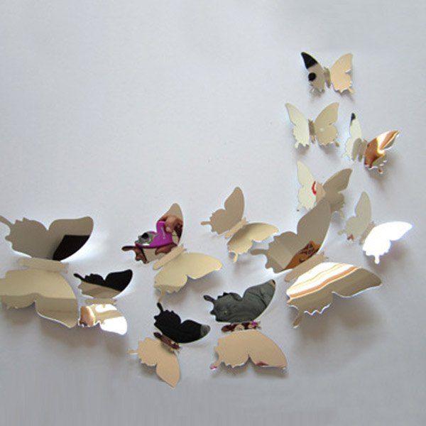 

12Pcs 3D DIY Mirror Butterflies Wall Stickers, Silver