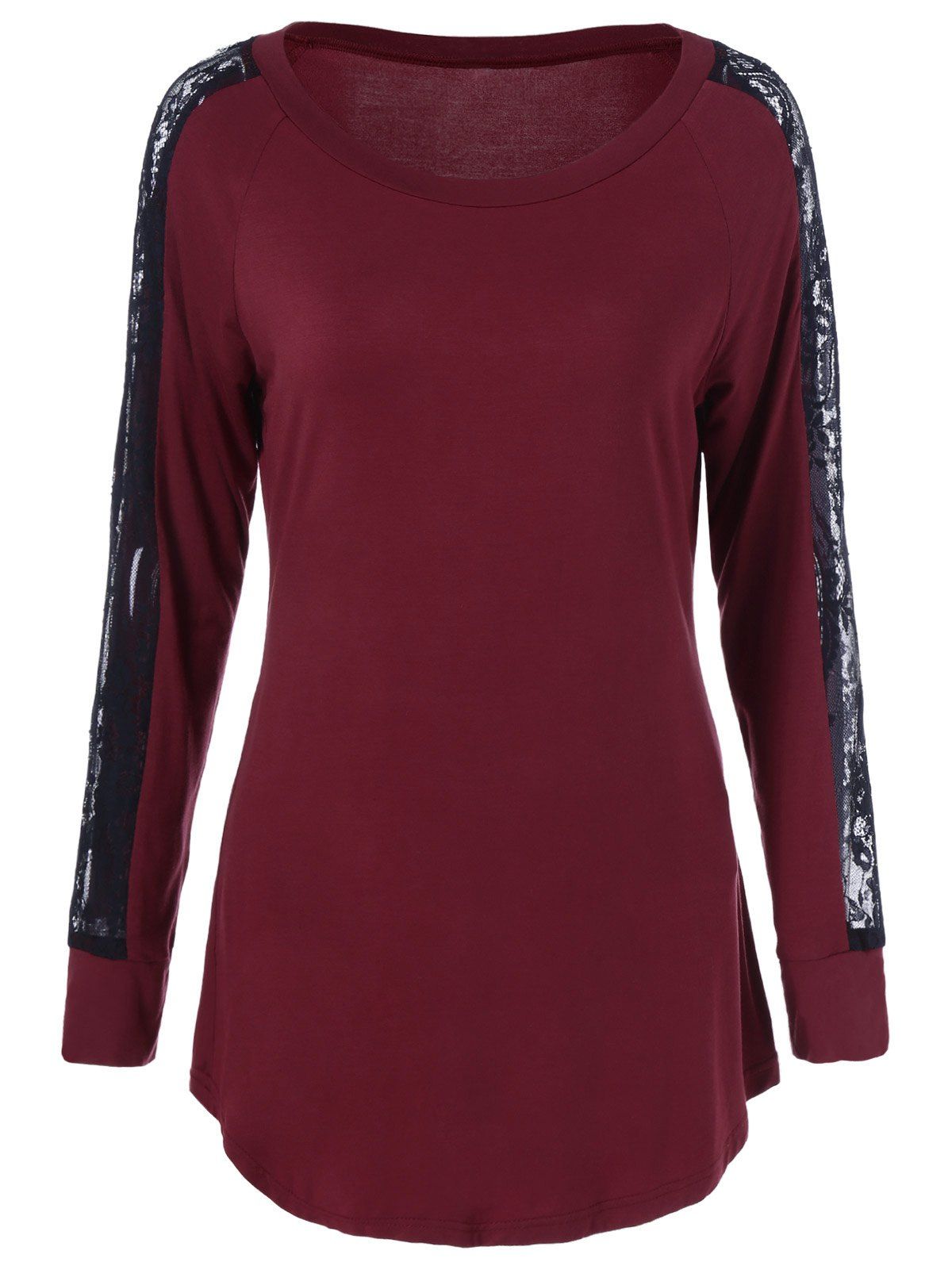 

Lace Trim T-Shirt, Deep red