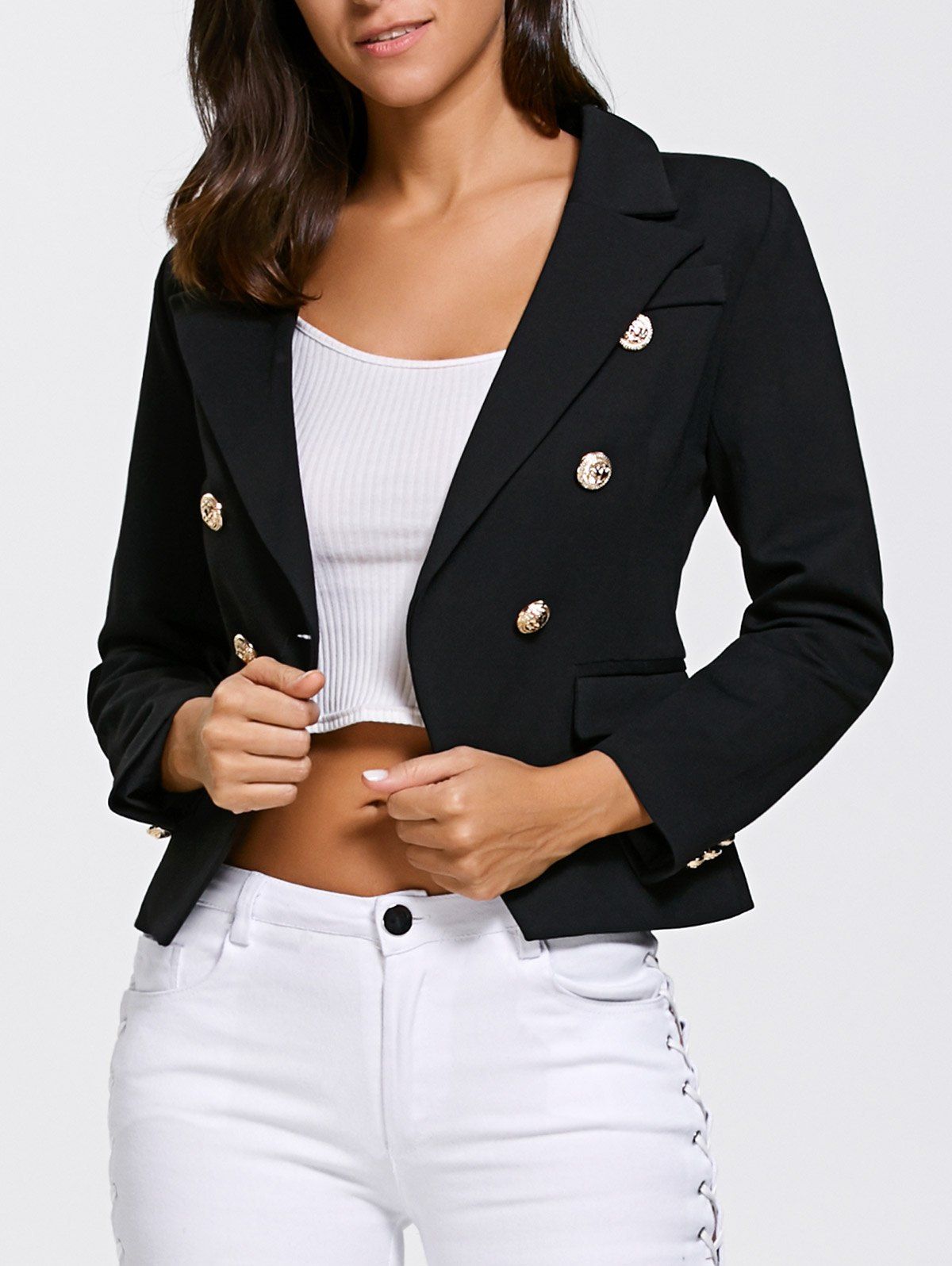 Shops Double Breasted Slimming Short Blazer  