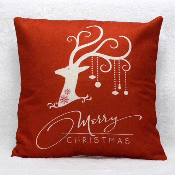 

Home Decorative Reindeer Pattern Christmas Pillow Cover, Red