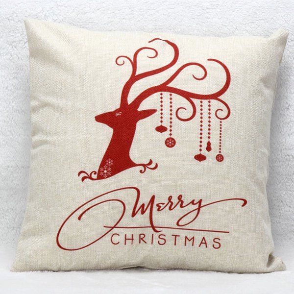 

Home Decorative Reindeer Pattern Christmas Pillow Cover, White