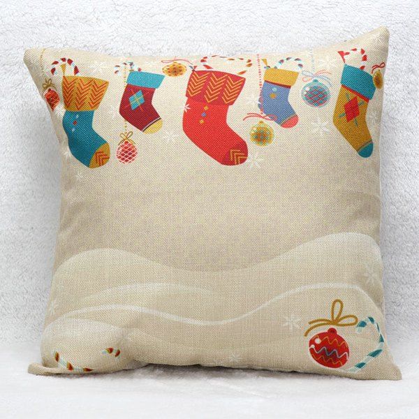 

Christmas Sock Linen Cushion Throw Pillow Cover, Beige