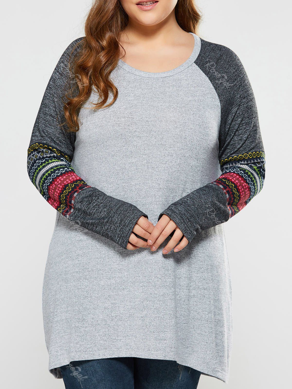 

Plus Size Tribal Trim Tee, Light grey