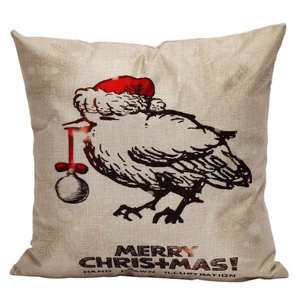 

Cartoon Merry Christmas Linen Throw Bed Pillow Cover, Griege