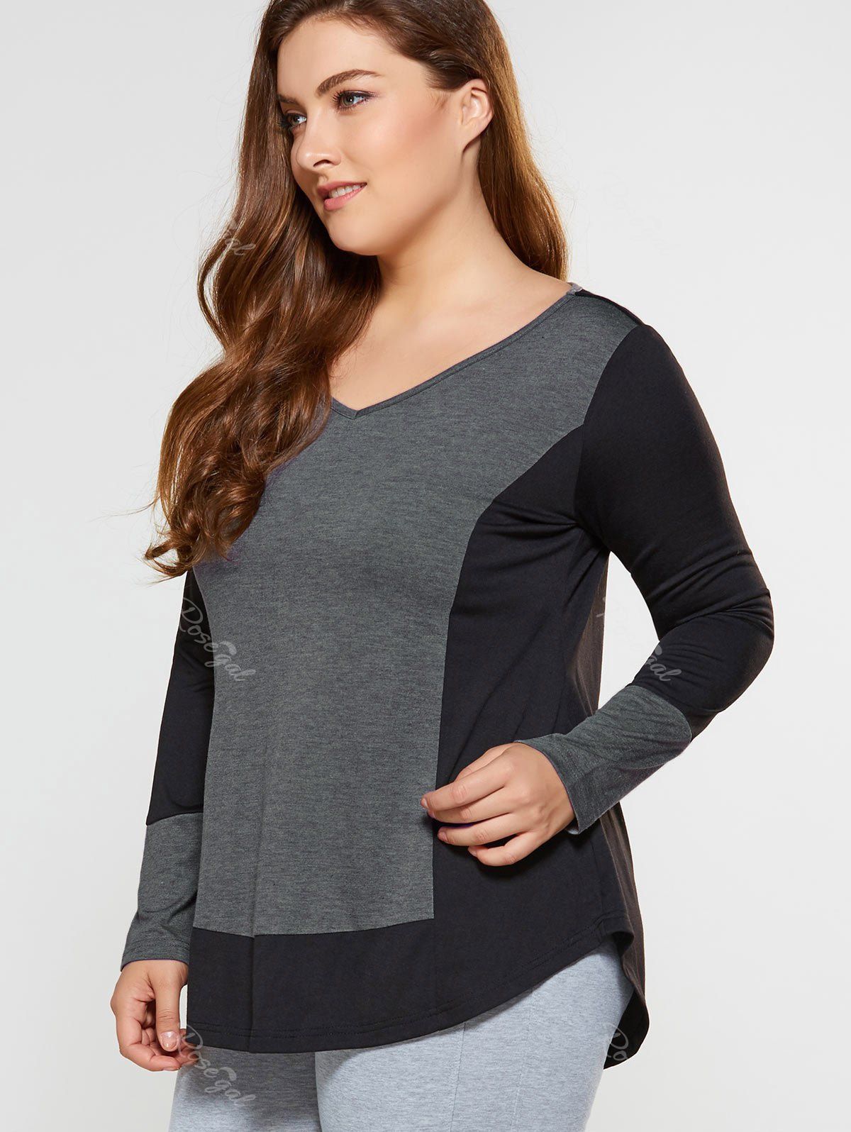

Plus Size Curved Hem Tee, Black and grey