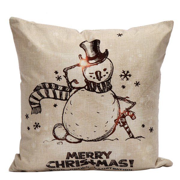 

Christmas Cartoon Snowman Seat Cushion Throw Pillowcase, Griege