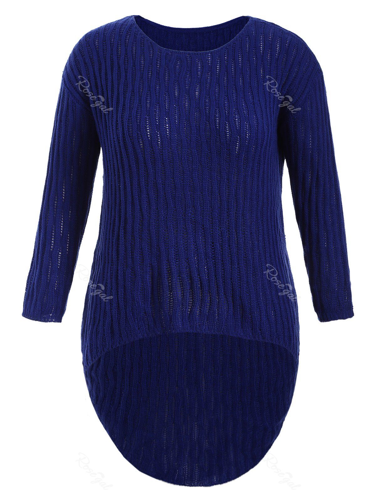 

Plus Size Ribbed Knit Dip Hem Sweater, Deep blue