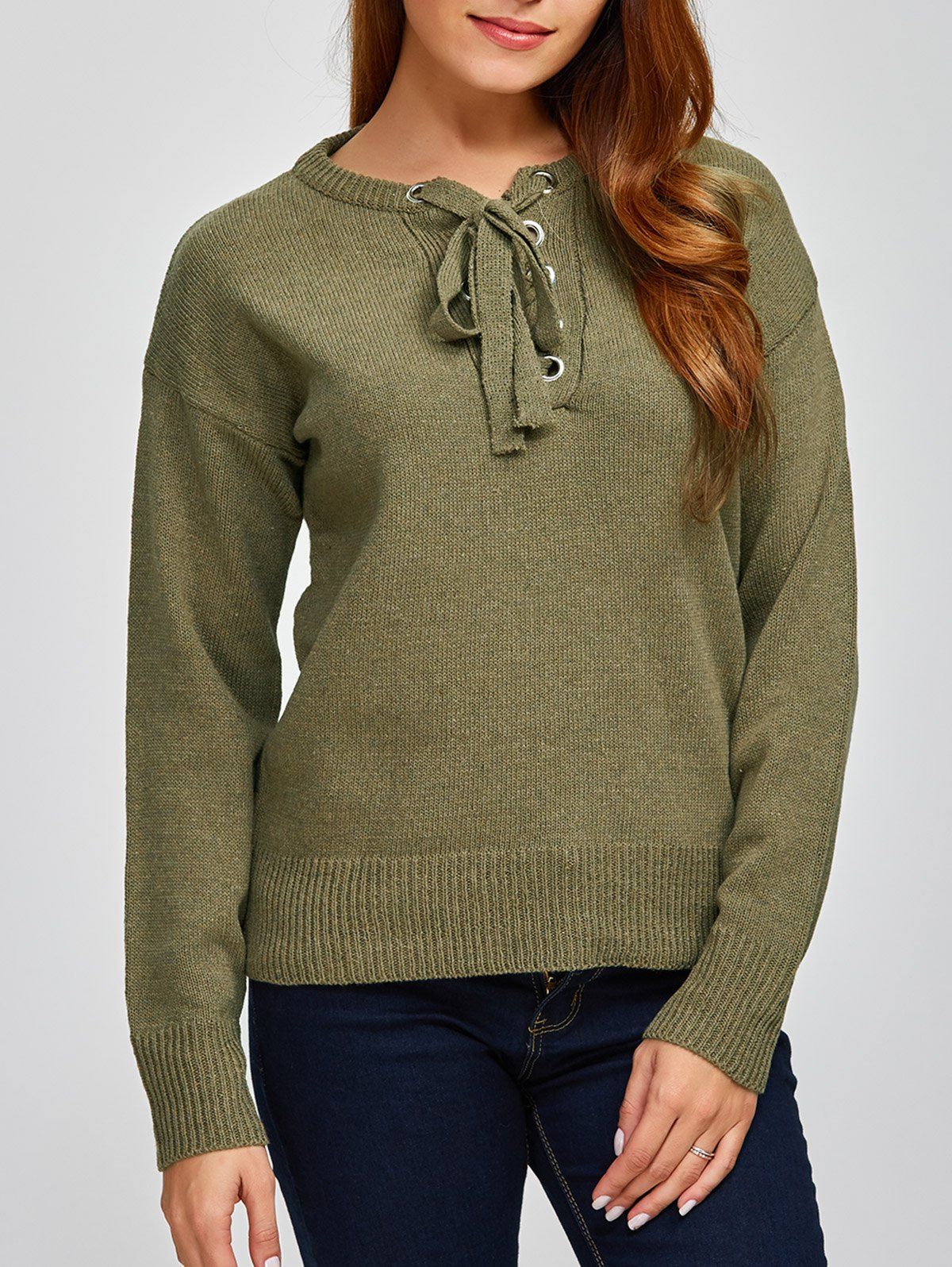 Affordable Lace-Up Loose Casual Sweater  