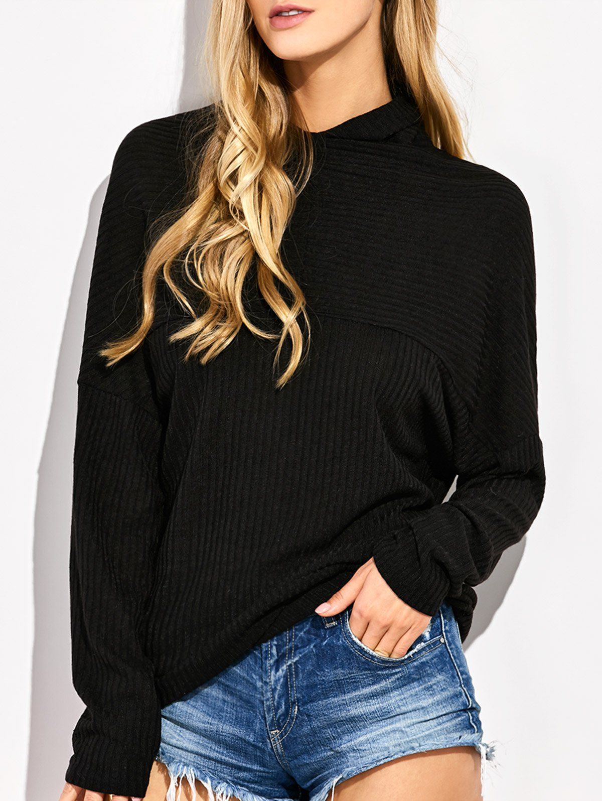 

High Neck Batwing Sweater, Black
