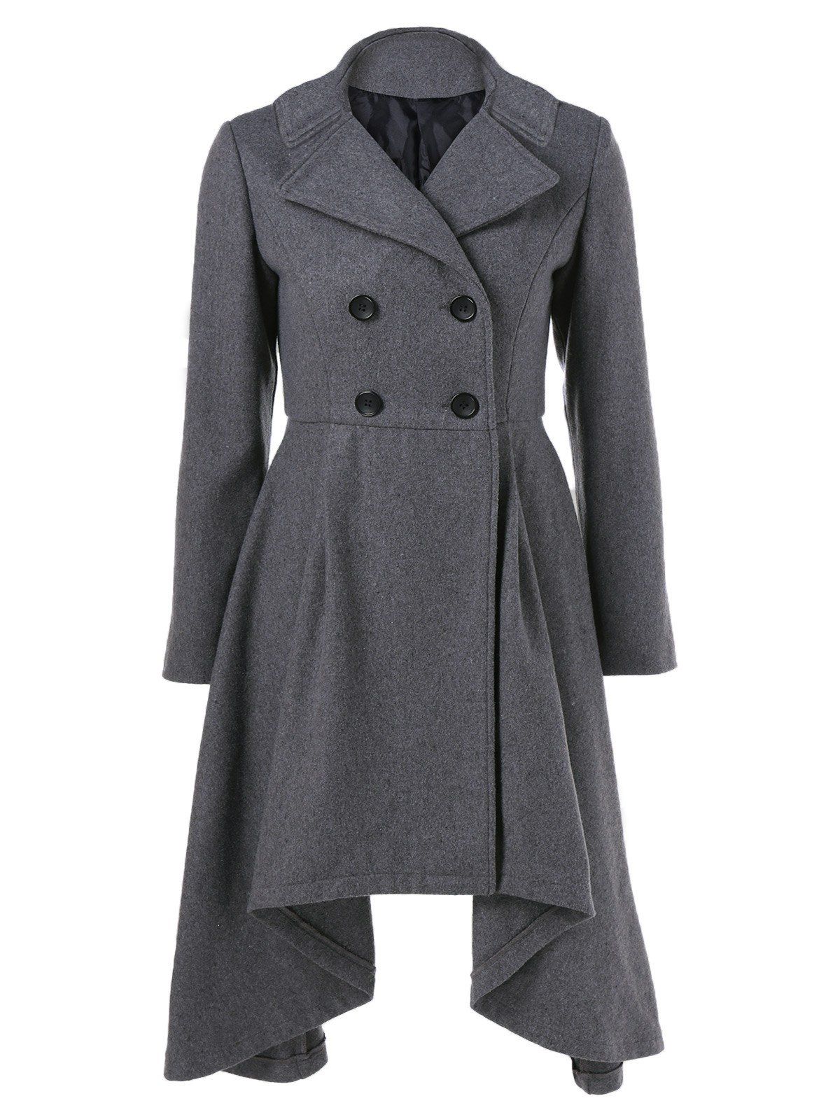 [71% OFF] Double-Breasted Asymmetrical Woolen Coat | Rosegal