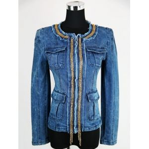 Embellished Zip Up Denim Jacket