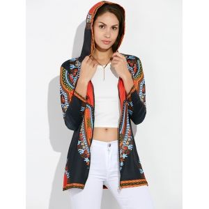 Zipper Fly African Totem Hooded Coat