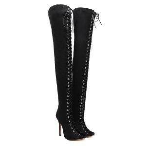 black peep toe lace up boots