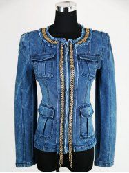 Embellished Zip Up Denim Jacket