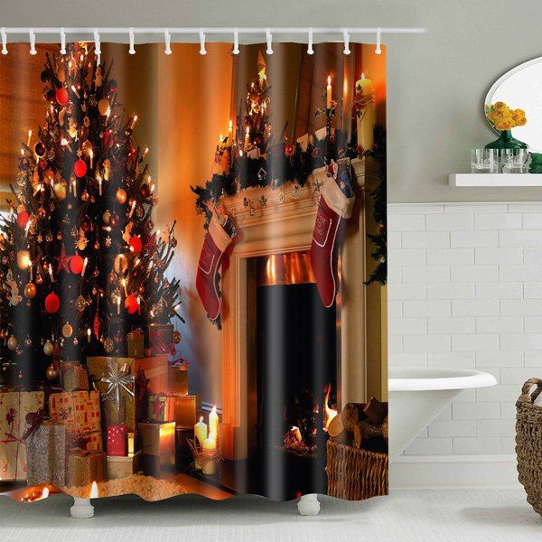 

Merry Christmas Printed Mouldproof Waterproof Shower Curtain, Gold brown