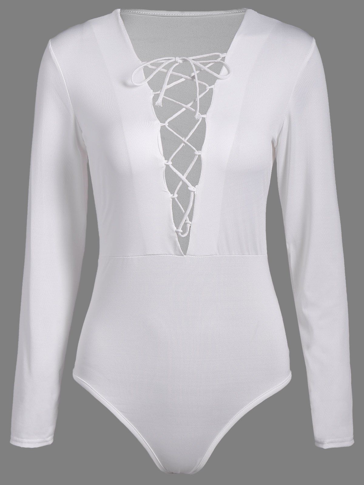 Lace-Up Cut Out Cotton Bodysuit, White