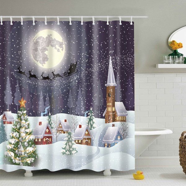 

Snowing Night Fabric Waterproof Christmas Shower Curtain, Colormix
