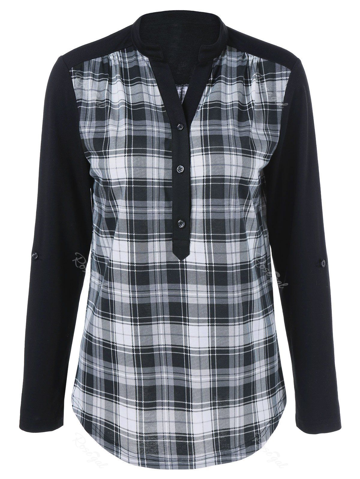 

Plaid Trim Single Breasted T-Shirt, Checked