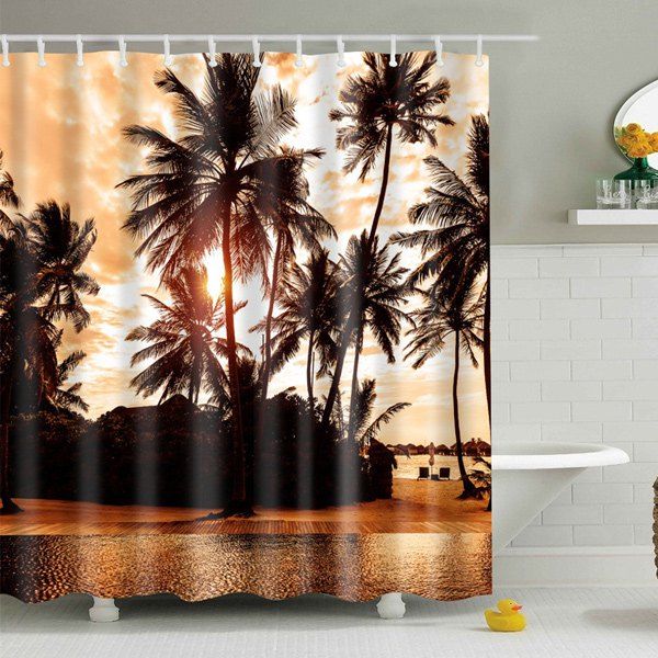 2018 Palm Printed Polyester Waterproof Bath Shower Curtain In Brown S