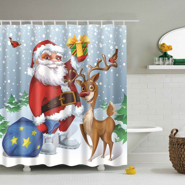 

Christmas Gift Elderly Bathroom Polyester Shower Curtain, Light blue