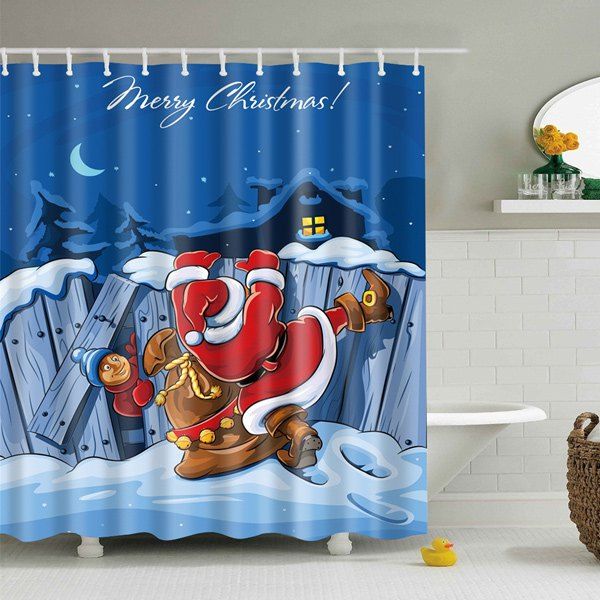 

Christmas Waterproof Polyester Bath Curtain, Blue
