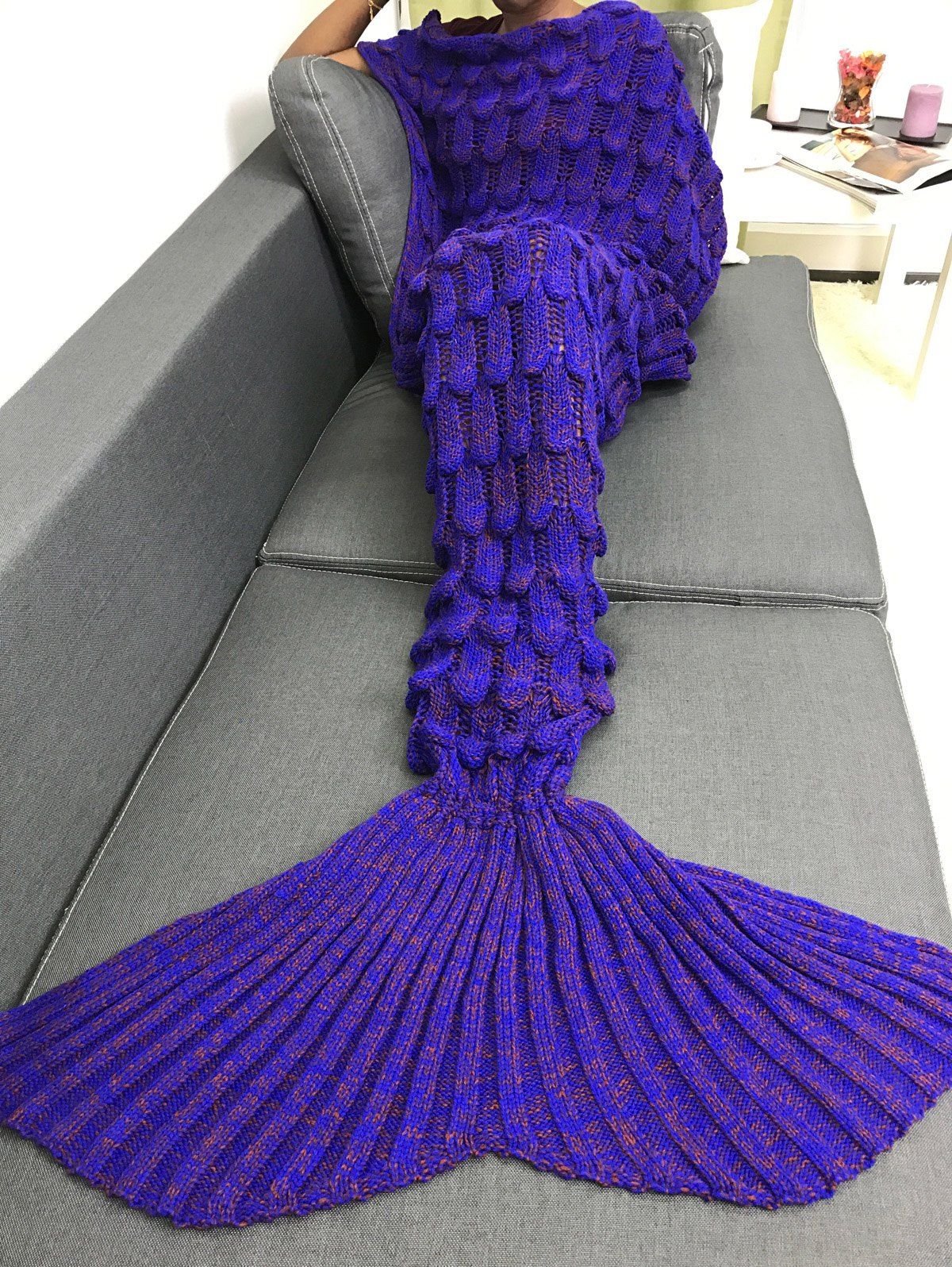 

Knitting Fish Scales Design Mermaid Tail Style Blanket, Purple