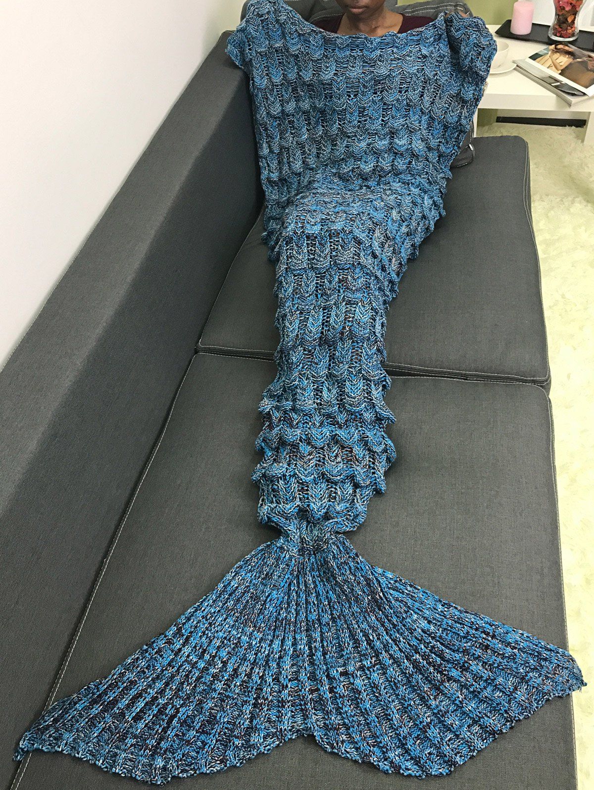 [58 OFF] Knitting Fish Scales Design Mermaid Tail Style Blanket Rosegal