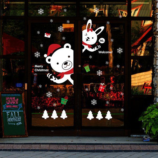 

Cartoon DIY Bear Rabbit Window Decor Christmas Wall Stickers, White
