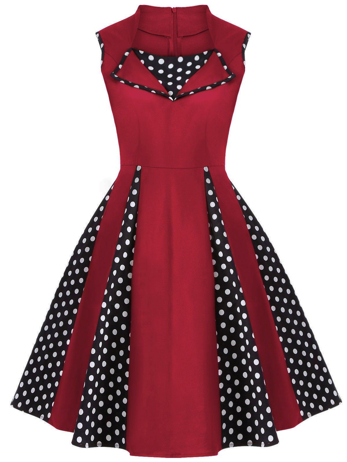 2018 Vintage Polka Dot Sleeveless Knee Length Swing Dress In Red 4xl ...