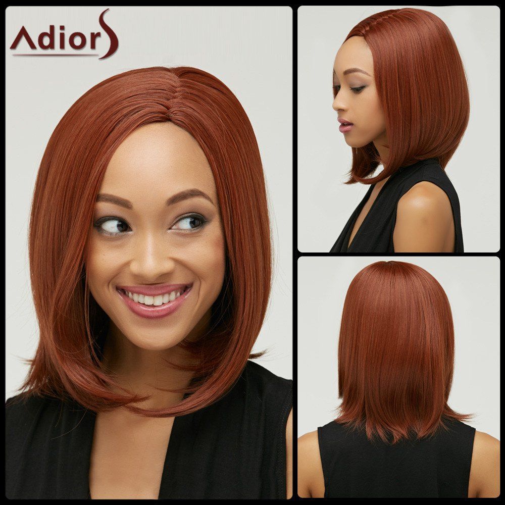 

Faddish Medium Straight Side Parting Capless Auburn Brown Synthetic Wig For Women