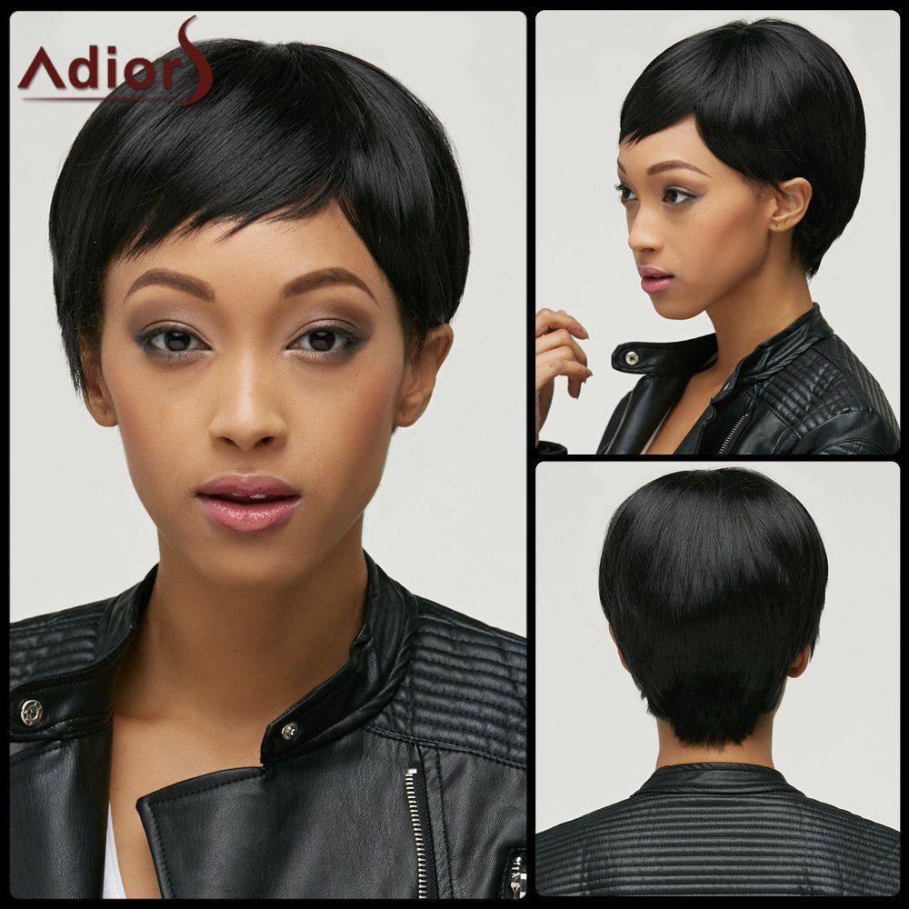 

Masculine Synthetic Natural Black Ultrashort Wig For Women
