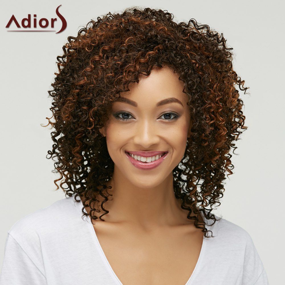 41% OFF Trendy Brown Mixed Medium Capless Fluffy Curly ...