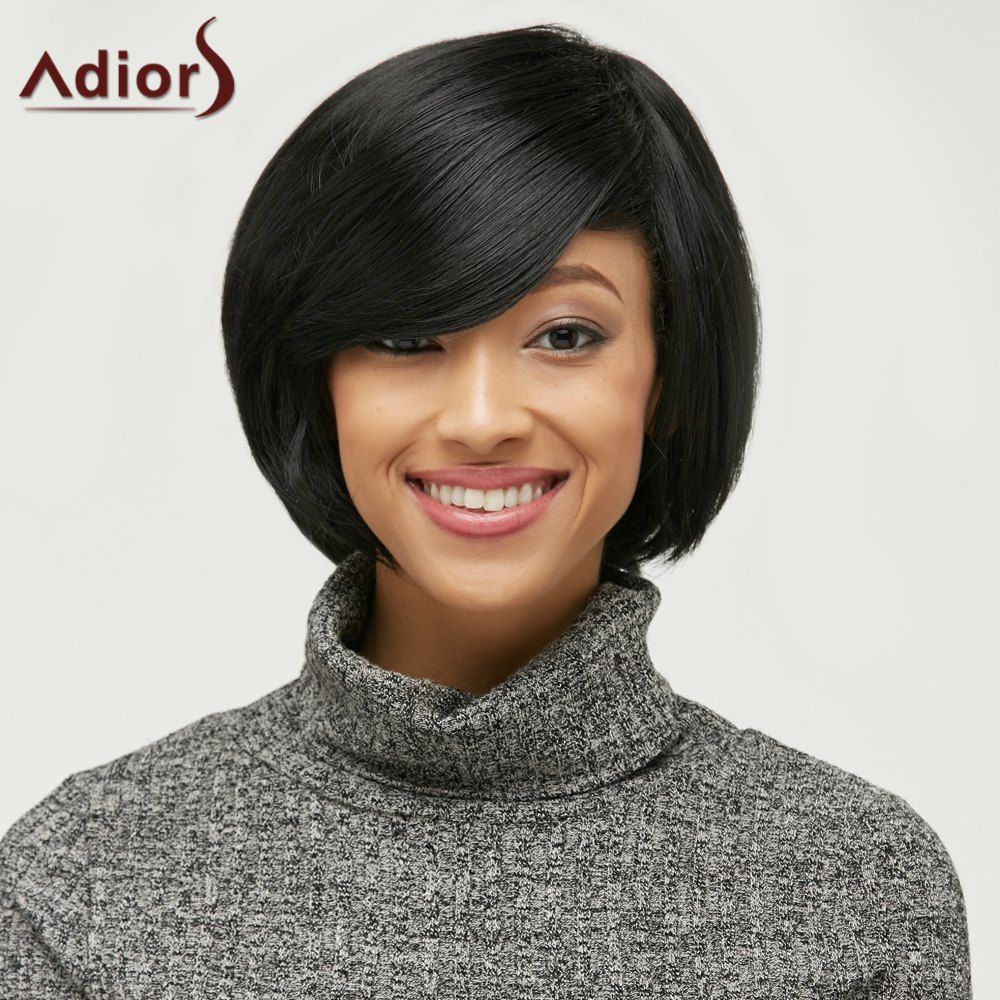

Short Side Bang Fluffy Capless Synthetic Wig, Black