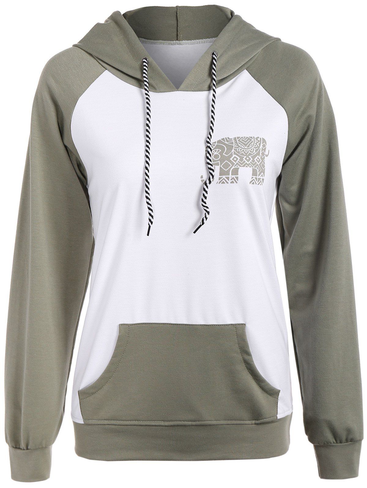 [58 OFF] Raglan Sleeve Elephant Print Hoodie Rosegal