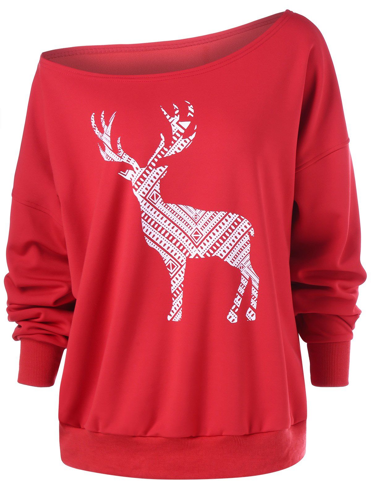 

Fawn Print Skew Collar Pullover Sweatshirt, Red