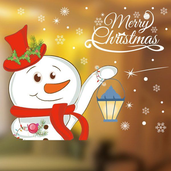 

Merry Christmas Snowman Shop Showcase Kids Room Wall Stickers, White