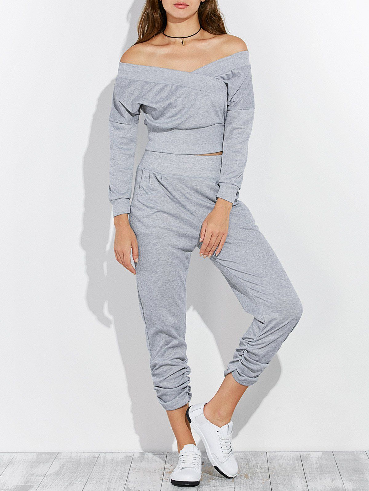 off shoulder jogging suit