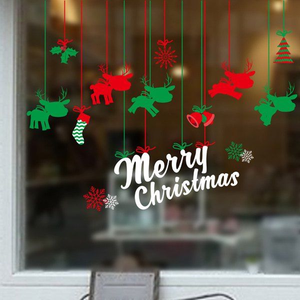 

Home Decor Removable Elk DIY Pendants Christmas Wall Stickers, Red and green