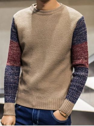 Color Block Pullover Crew Neck Sweater