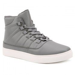 Striped Tie Up PU Leather Boots