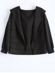 Jacket à capuche ouvert avant grande taille avec poche - Noir 2XL
