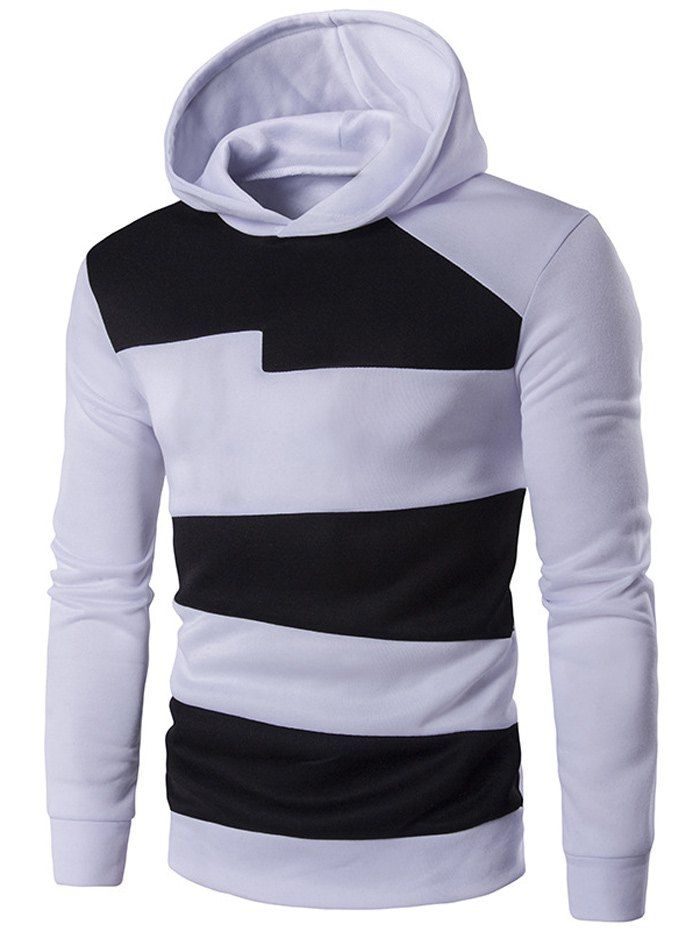 

Long Sleeve Contrast Panel Pullover Hoodie, White