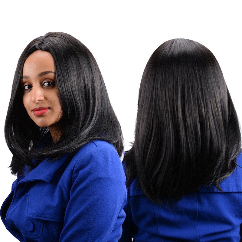 

Kanekalon Long Middle Parting Straight High Temperature Fiber Wig, Black